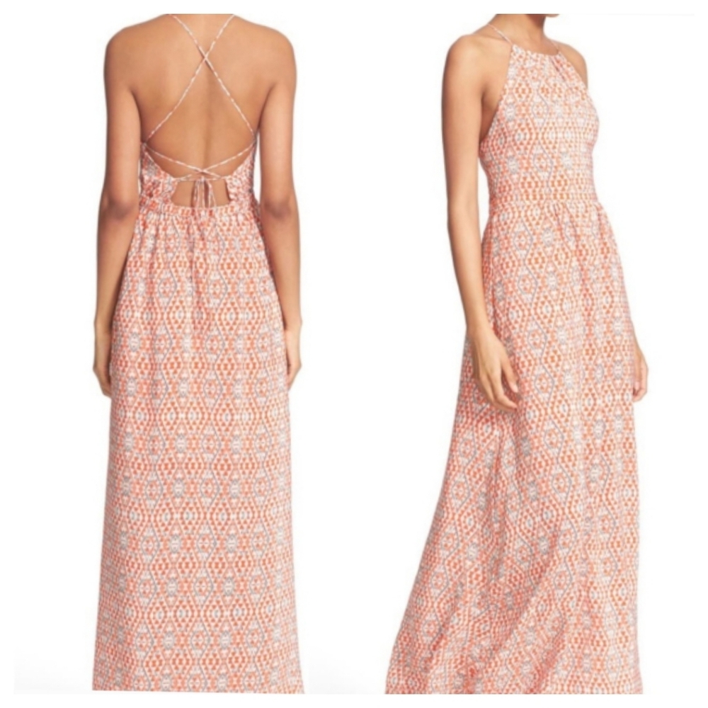 JOIE "Agua" Geometric 100% Silk Maxi Dress